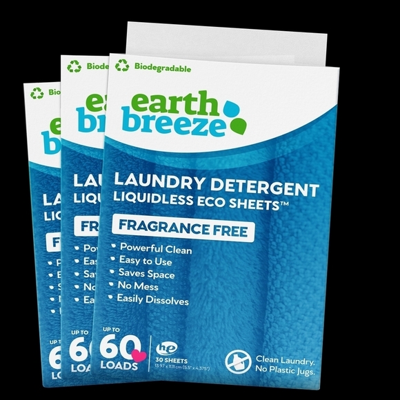 EARTH BREEZE LAUNDRY DETERGENT SHEETS - 3 packs of 60 - Picture 1 of 3